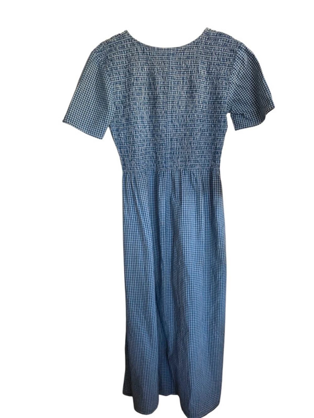 Size 10 maxi blue and white checked short sleeve smocked dress